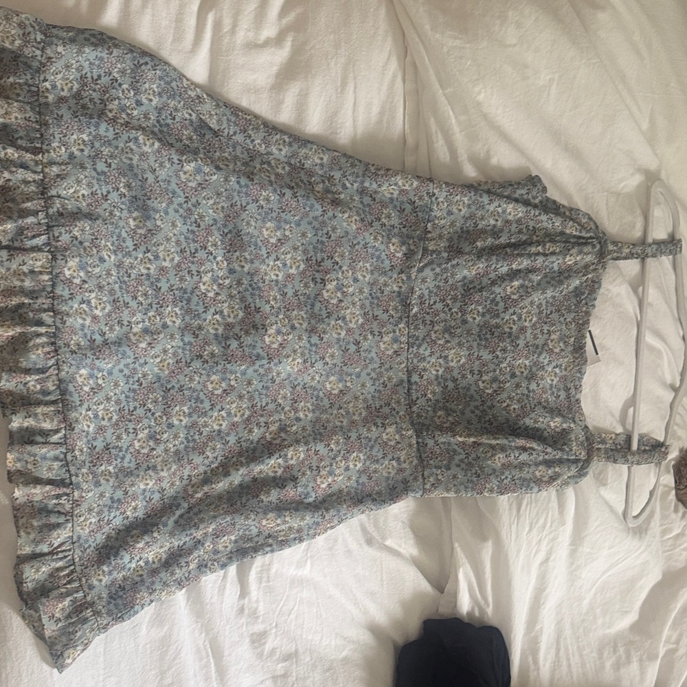 Lush Powder Blue Floral Ruffle Mini Skirt